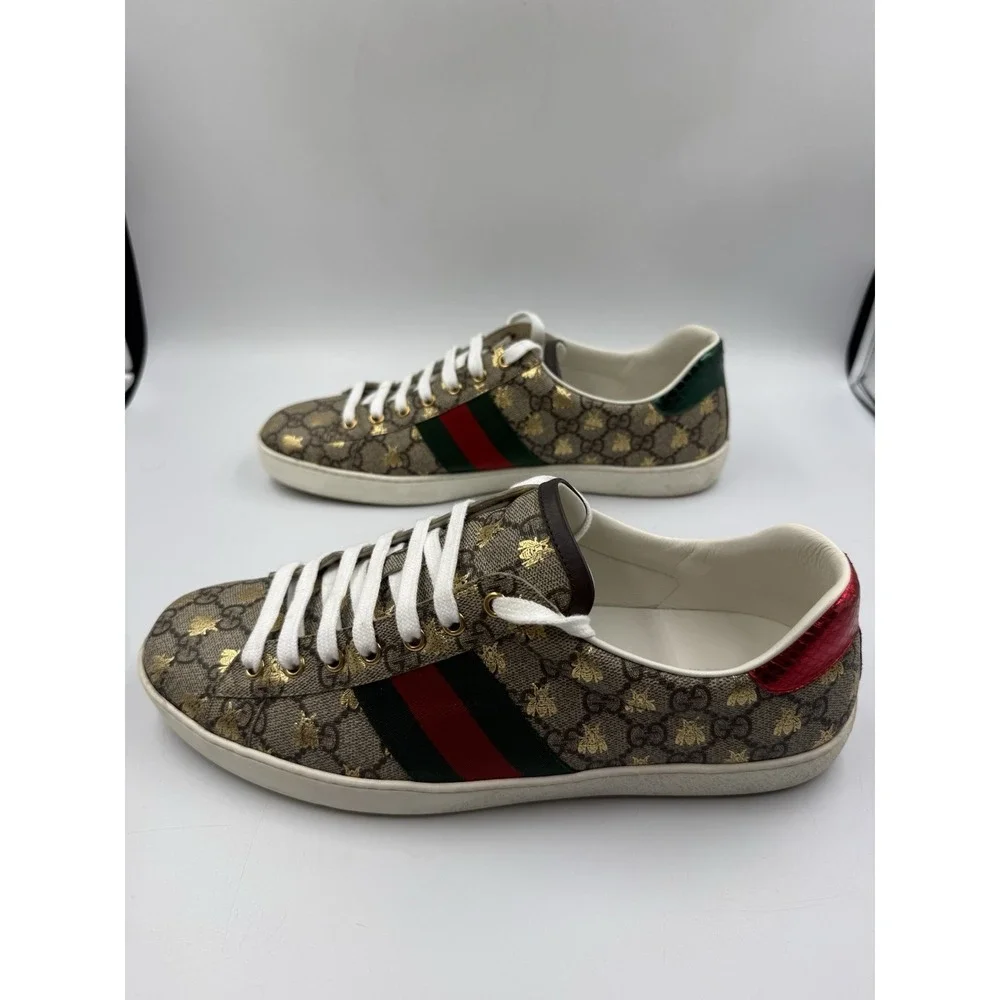 Gucci Ace Men's Sneakers GG Supreme Monogram‎ Gold Bees Size Gucci 10 US 11 11.5